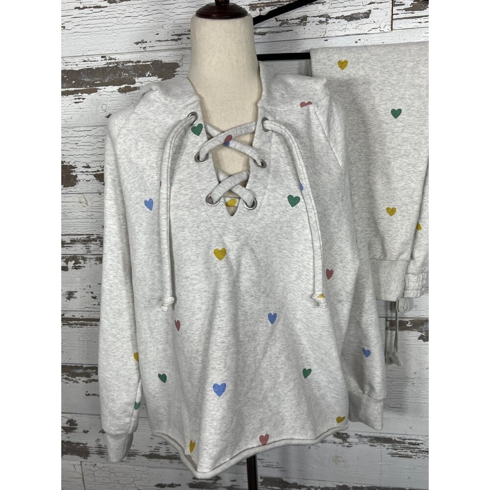 WILDFLOWER BRAND Lace-up Hoodie & Jogger Lounge Set Gray Sz M/L NWOT - Picture 2 of 9